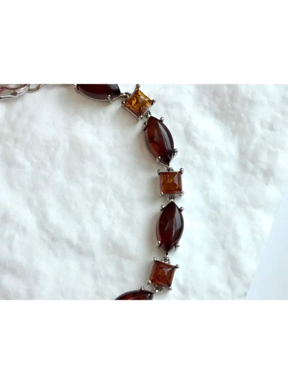 Natural Baltic Amber Marquise Chainlink Vintage Sterling Silver 925 Bracelet 7